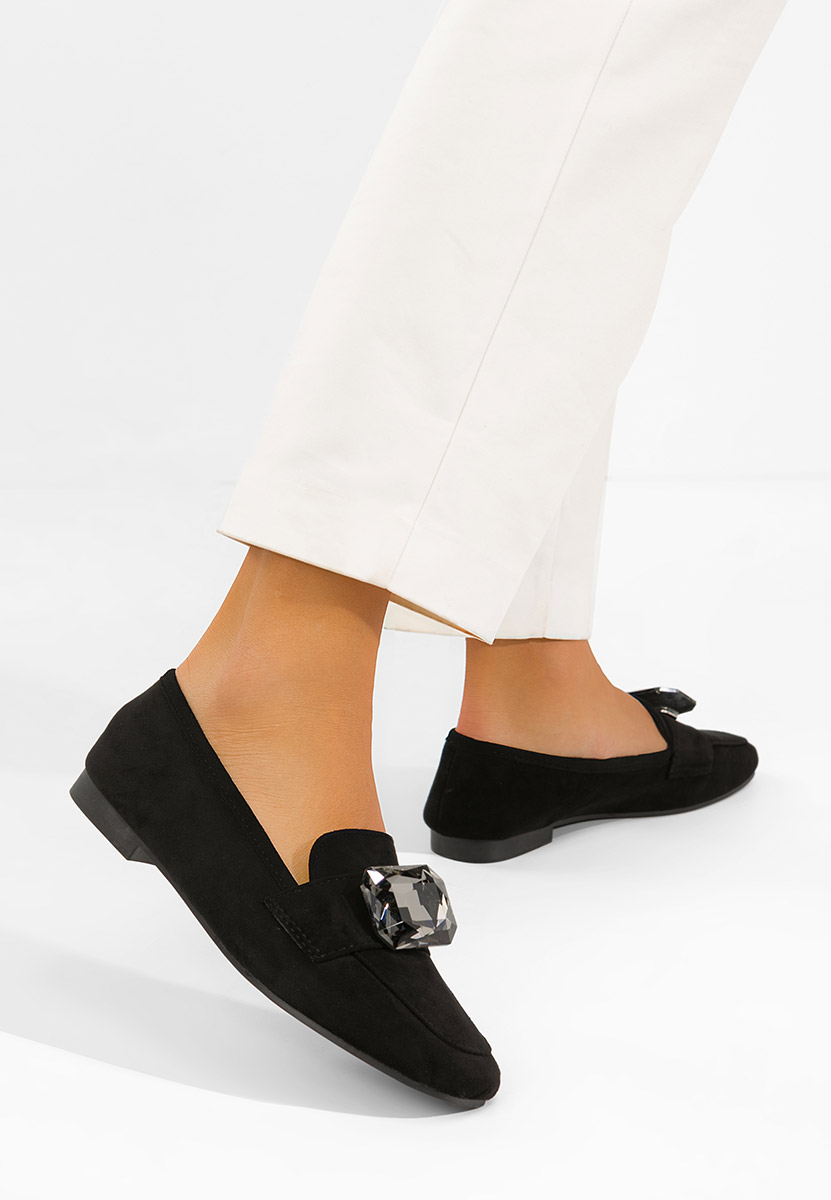 Mocasini piele intoarsa Olimia negri