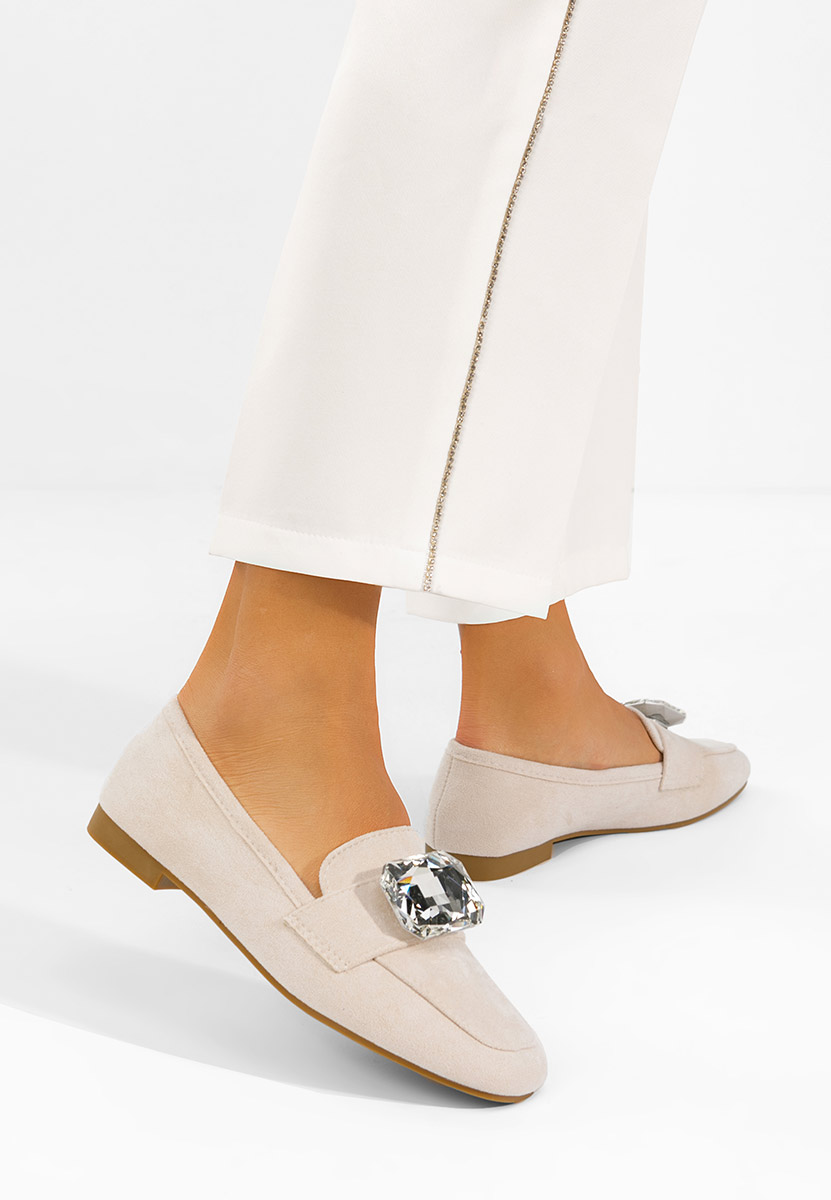 Mocasini piele intoarsa Olimia bej