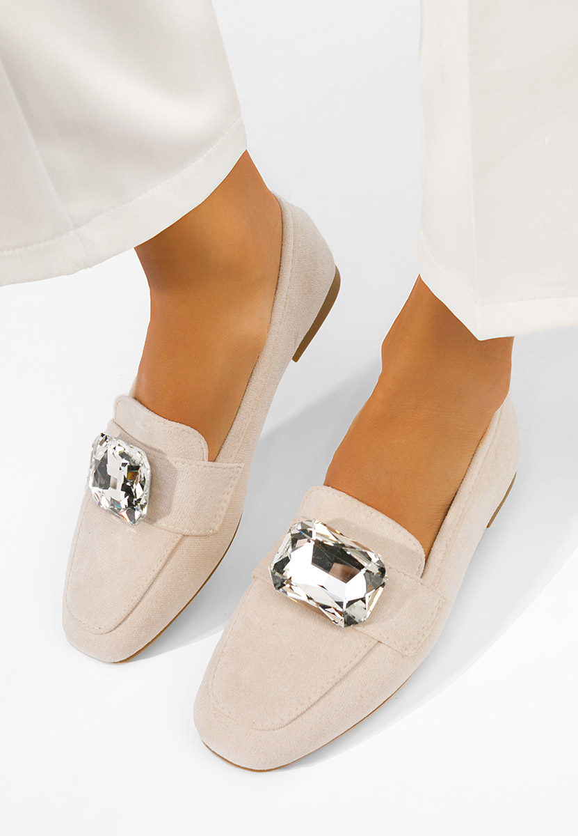 Mocasini piele intoarsa Olimia bej