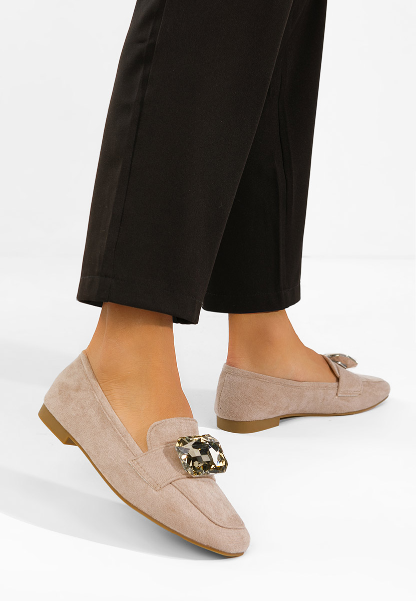 Mocasini piele intoarsa Olimia kaki