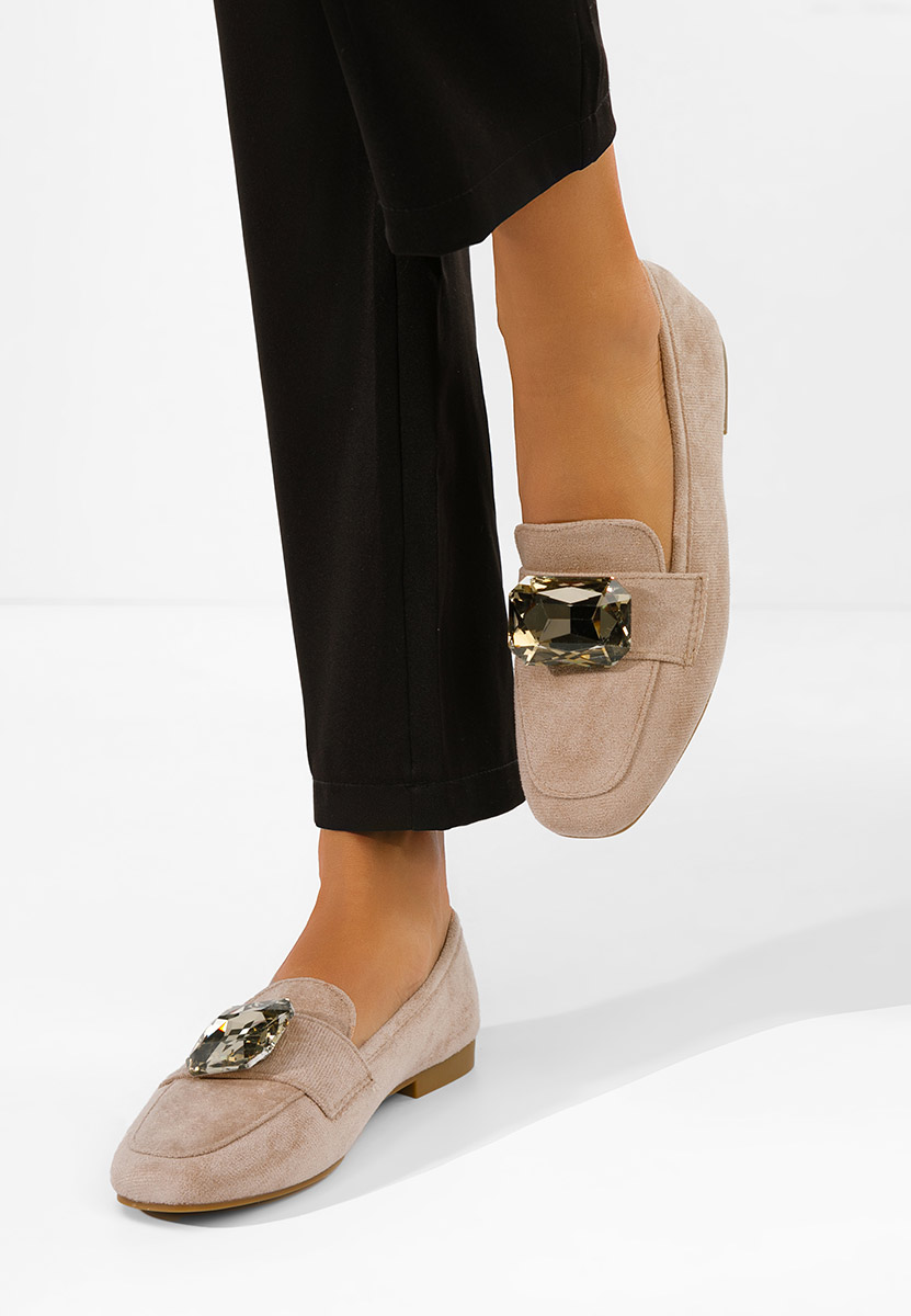 Mocasini piele intoarsa Olimia kaki