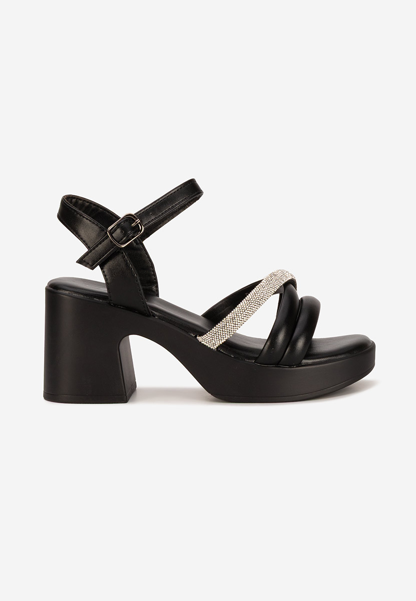 Sandale cu toc gros Jadina negre