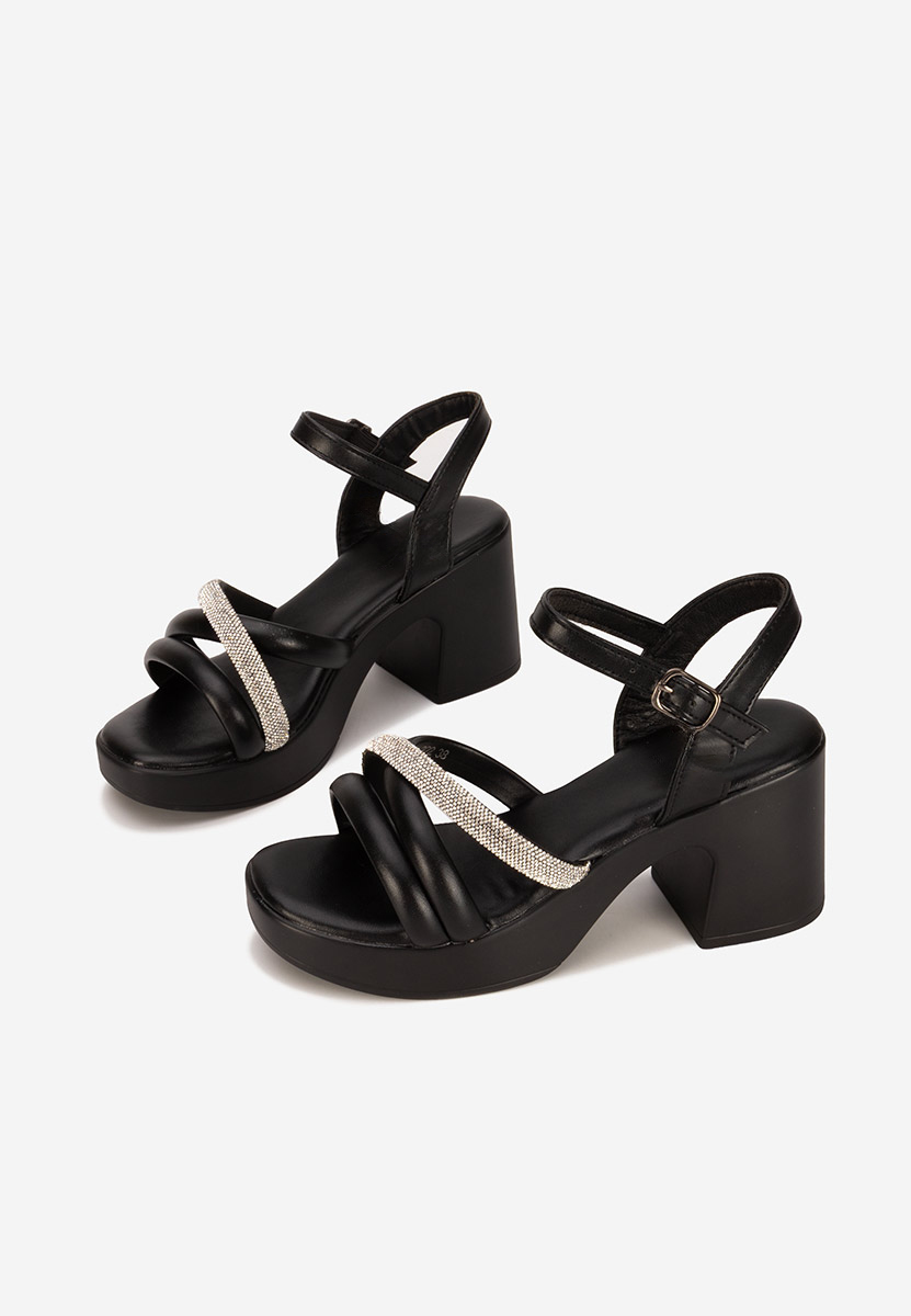 Sandale cu toc gros Jadina negre