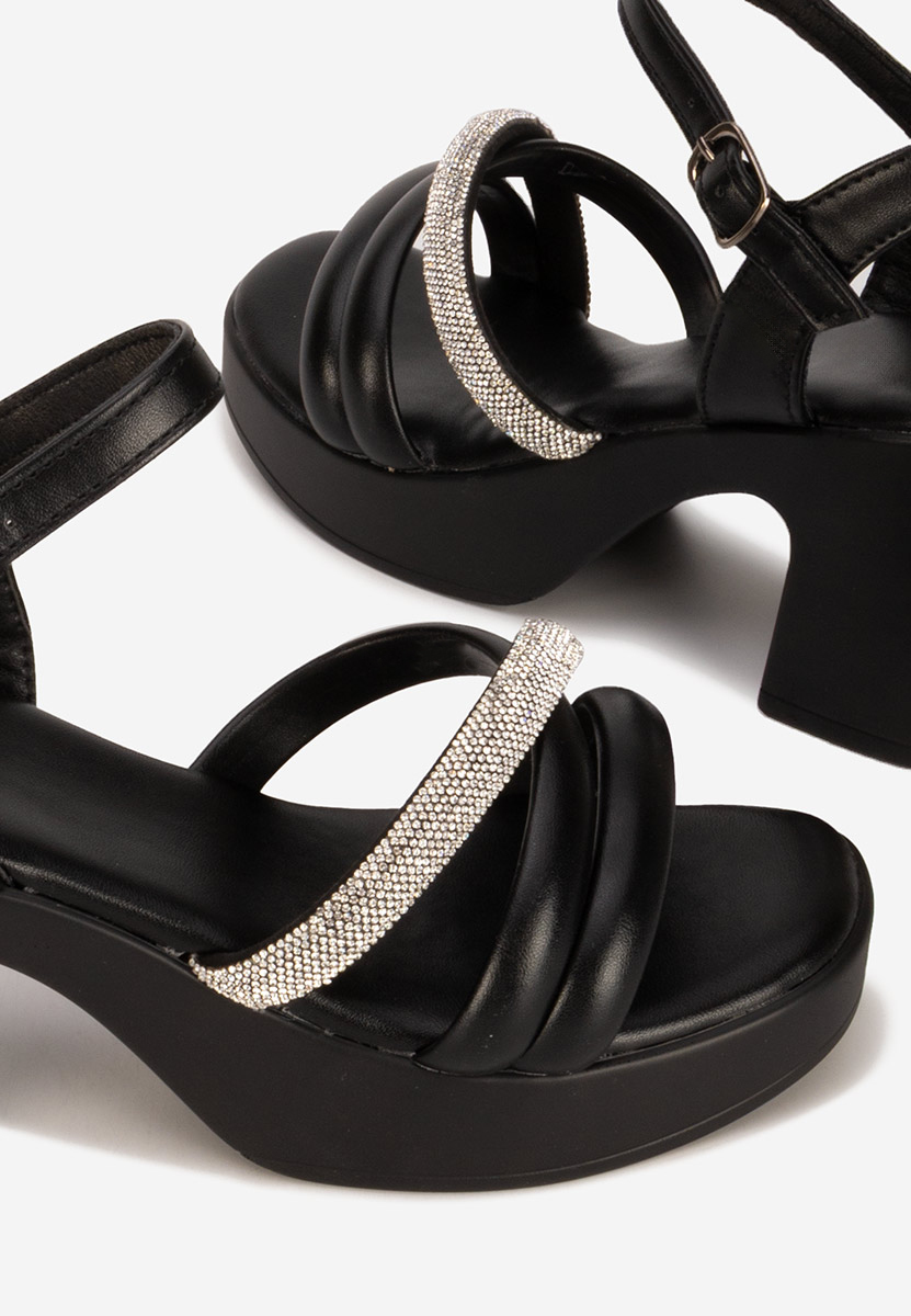 Sandale cu toc gros Jadina negre