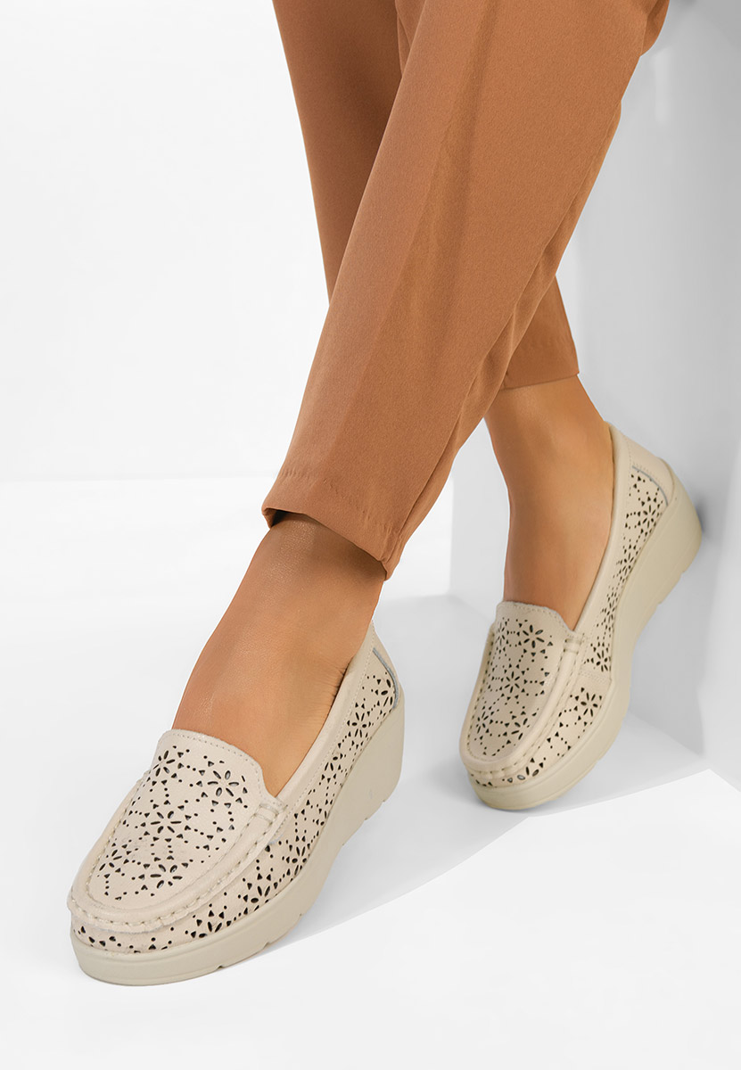 Mocasini dama piele Ysaia bej