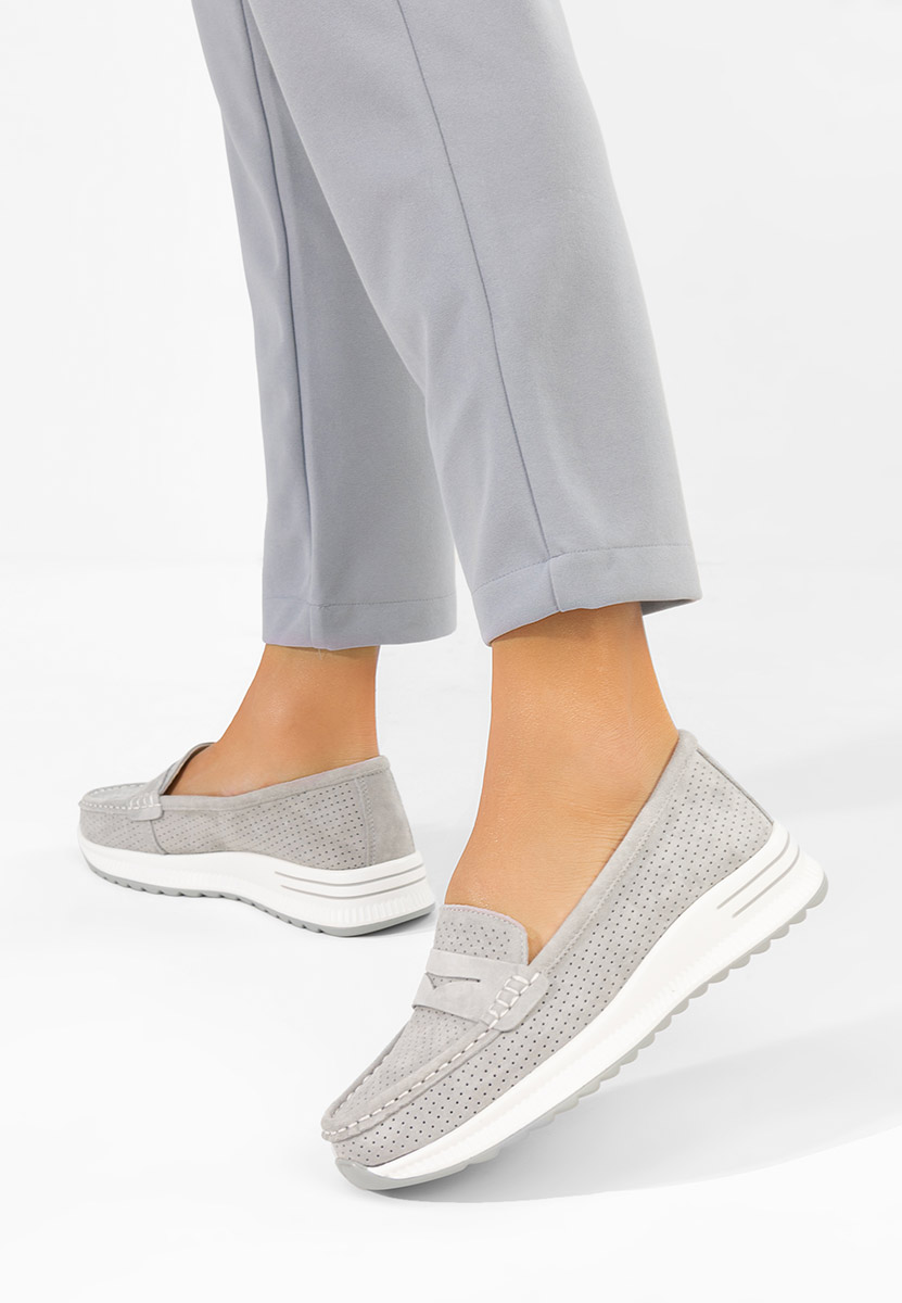 Mocasini dama piele Seliona gri