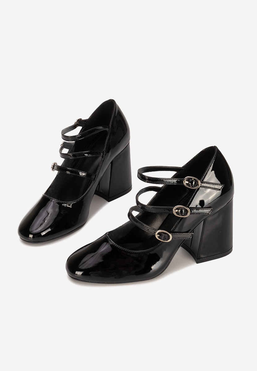 Pantofi cu toc gros lacuiti Genina negri