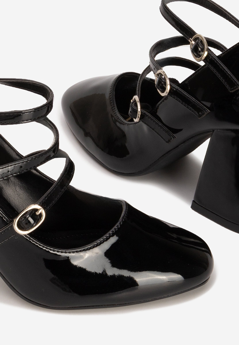 Pantofi cu toc gros lacuiti Genina negri