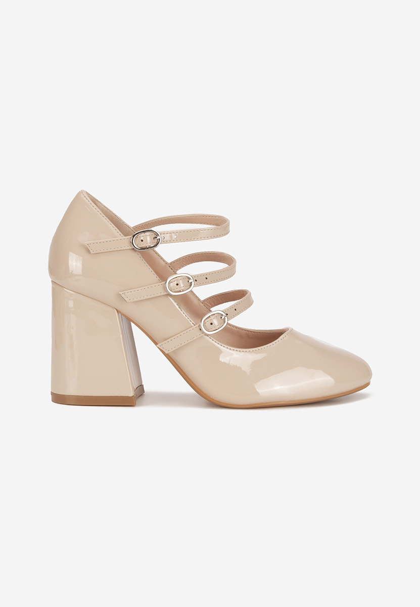 Pantofi cu toc gros lacuiti Genina bej