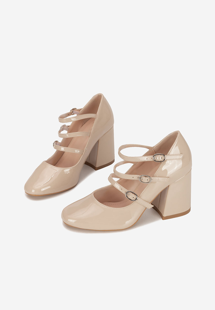 Pantofi cu toc gros lacuiti Genina bej