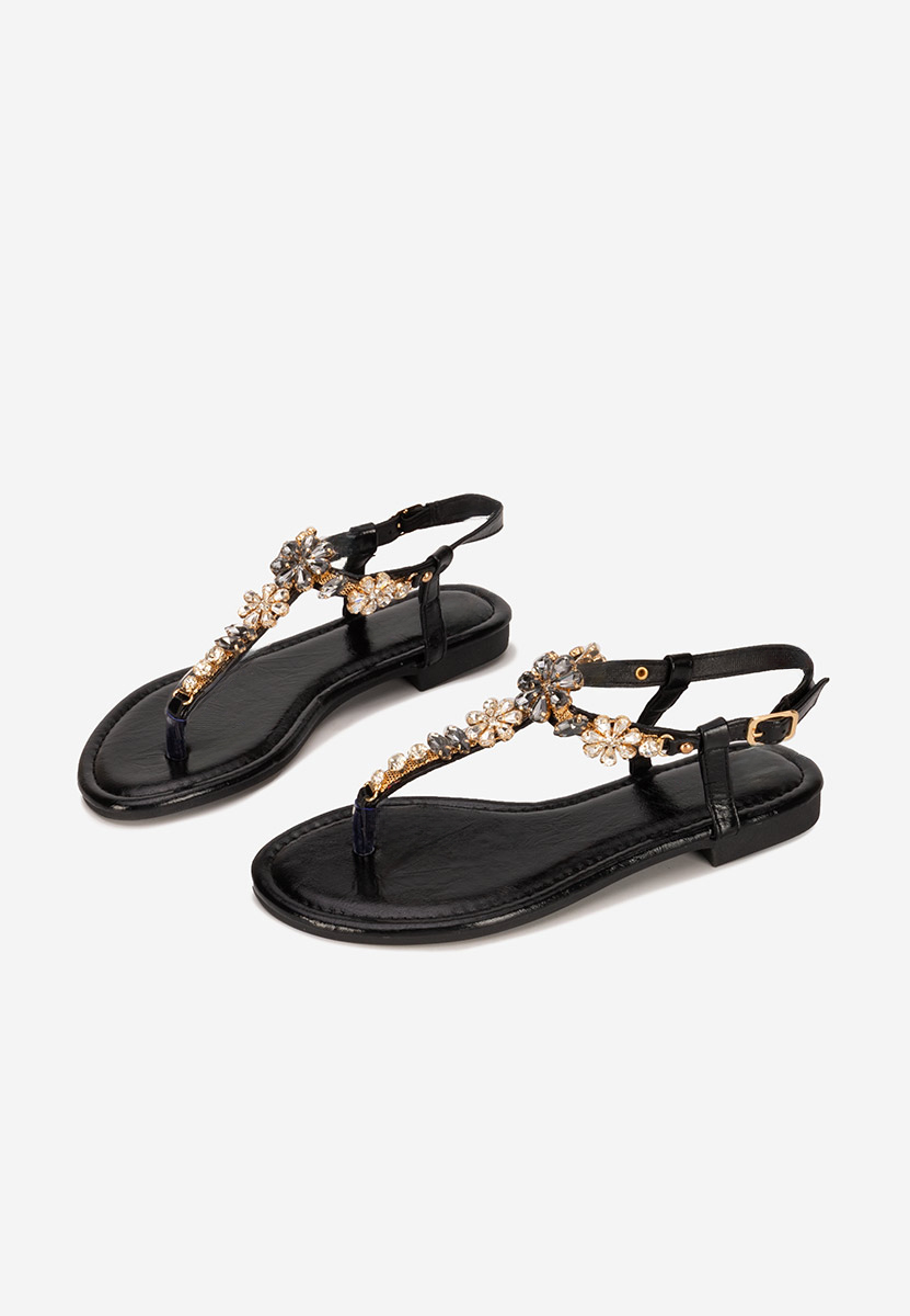Sandale cu pietricele fara toc Florya negre
