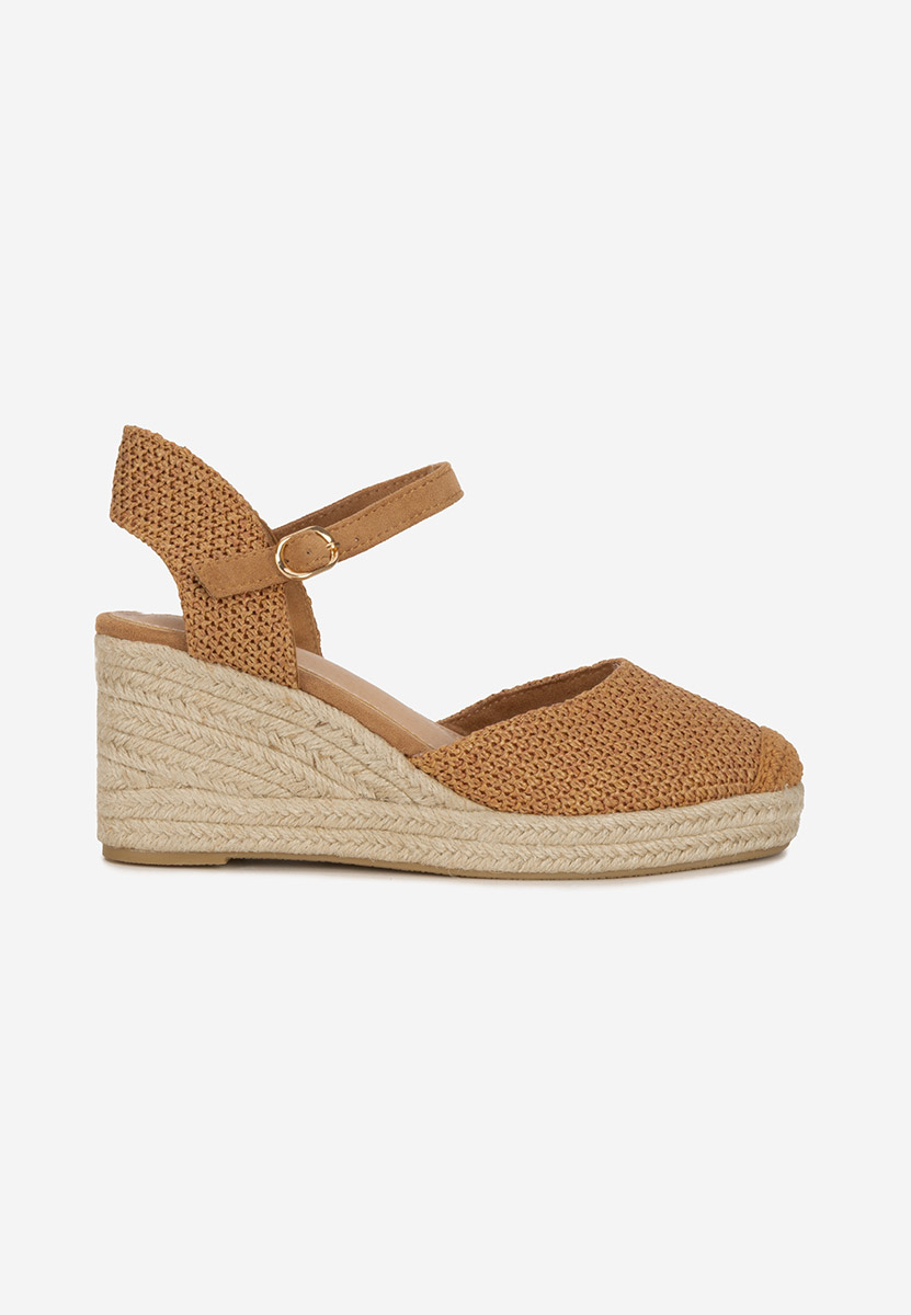 Sandale cu platforma tip espadrile Paty camel