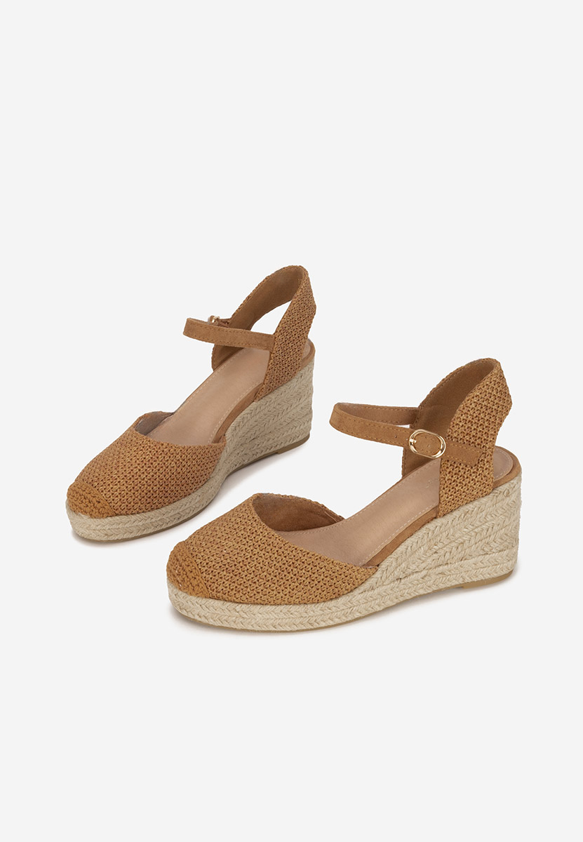 Sandale cu platforma tip espadrile Paty camel