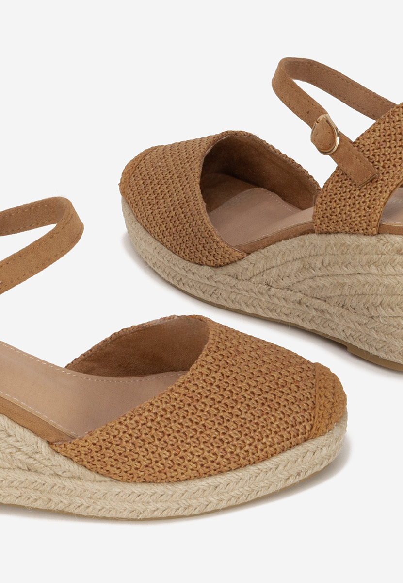 Sandale cu platforma tip espadrile Paty camel