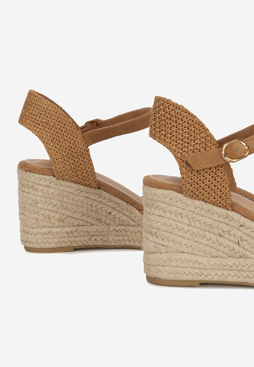 Sandale cu platforma tip espadrile Paty camel