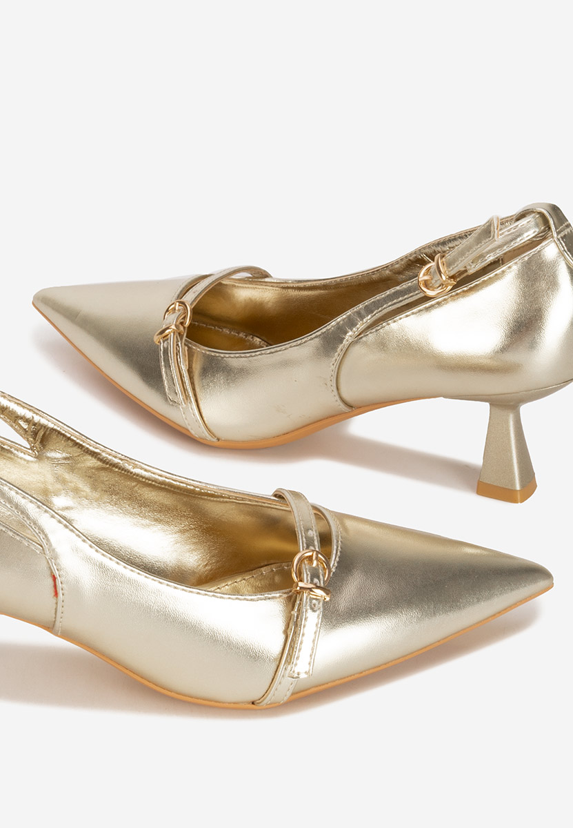Pantofi stiletto cu toc mic Surie aurii