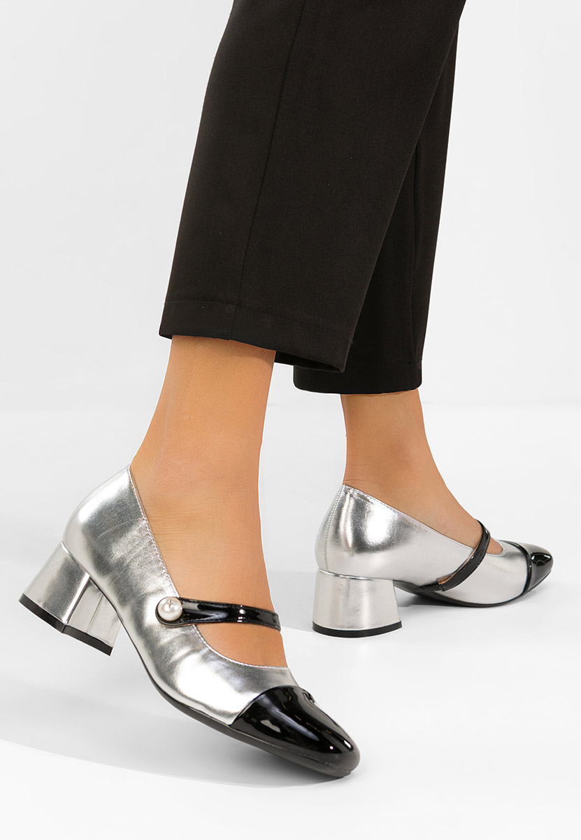 Pantofi cu toc gros Blety argintii