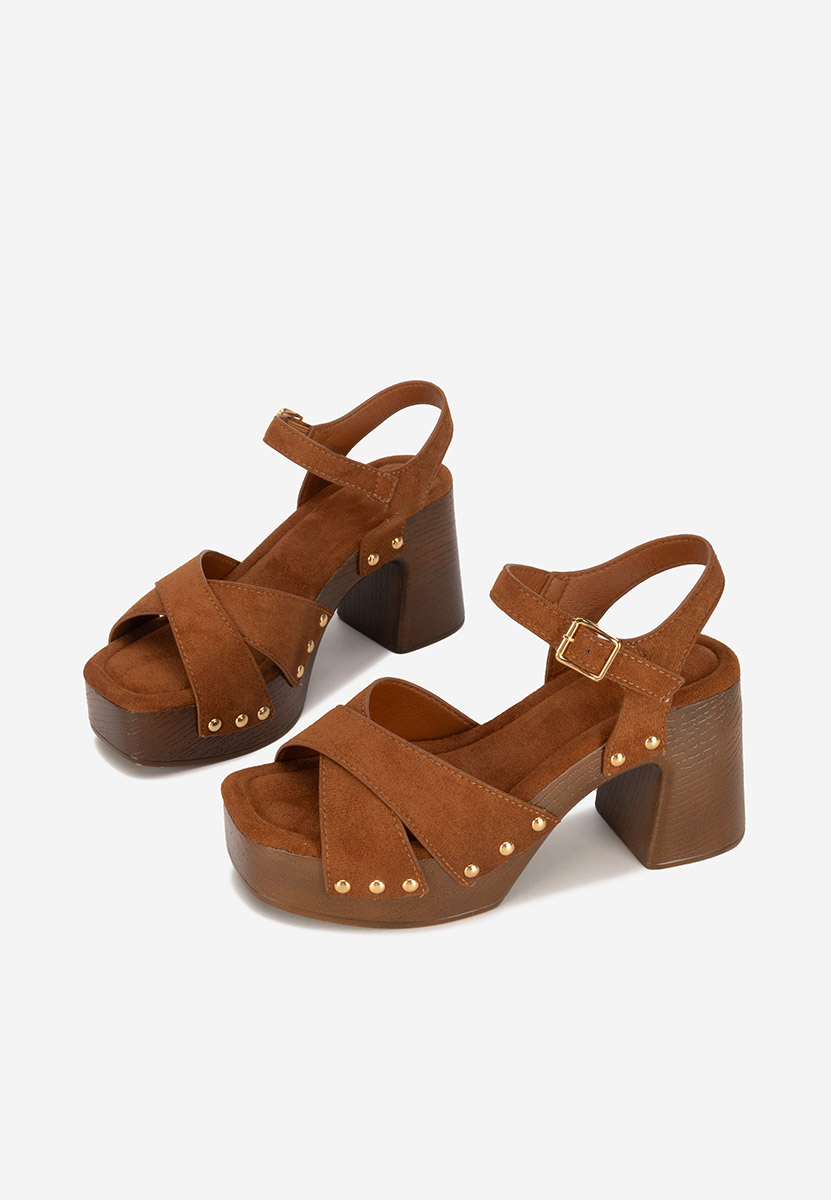 Sandale cu toc gros Radiana camel