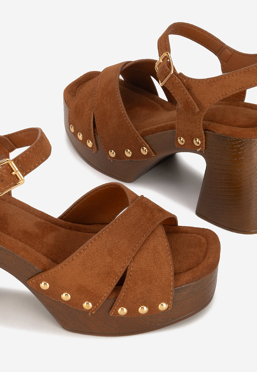 Sandale cu toc gros Radiana camel