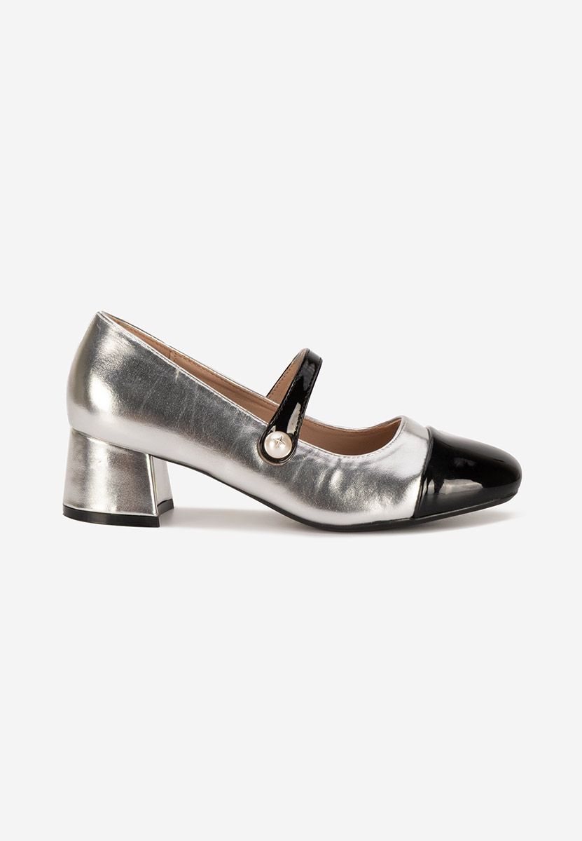 Pantofi cu toc gros Blety argintii