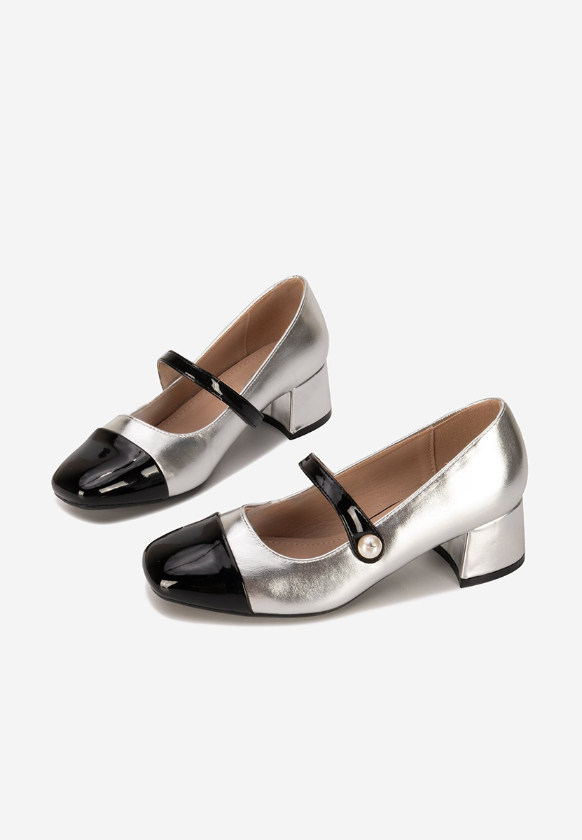 Pantofi cu toc gros Blety argintii