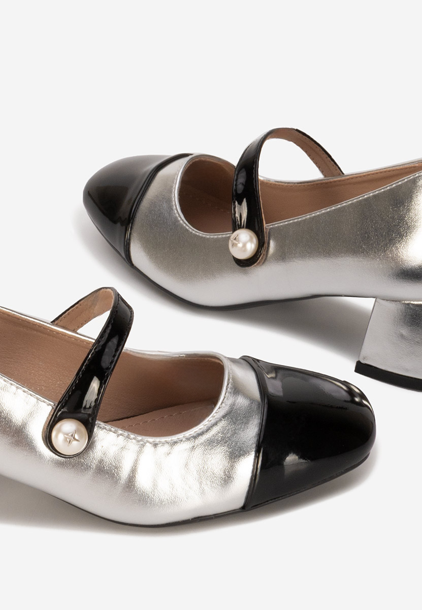 Pantofi cu toc gros Blety argintii