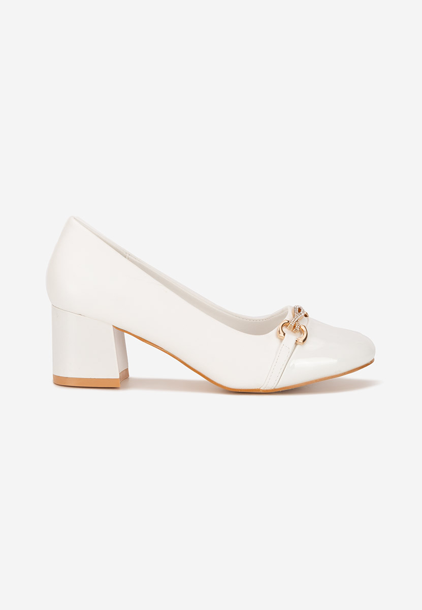 Pantofi cu toc gros Mirana albi