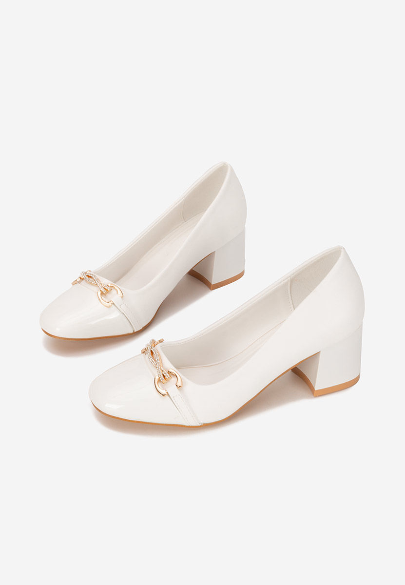 Pantofi cu toc gros Mirana albi