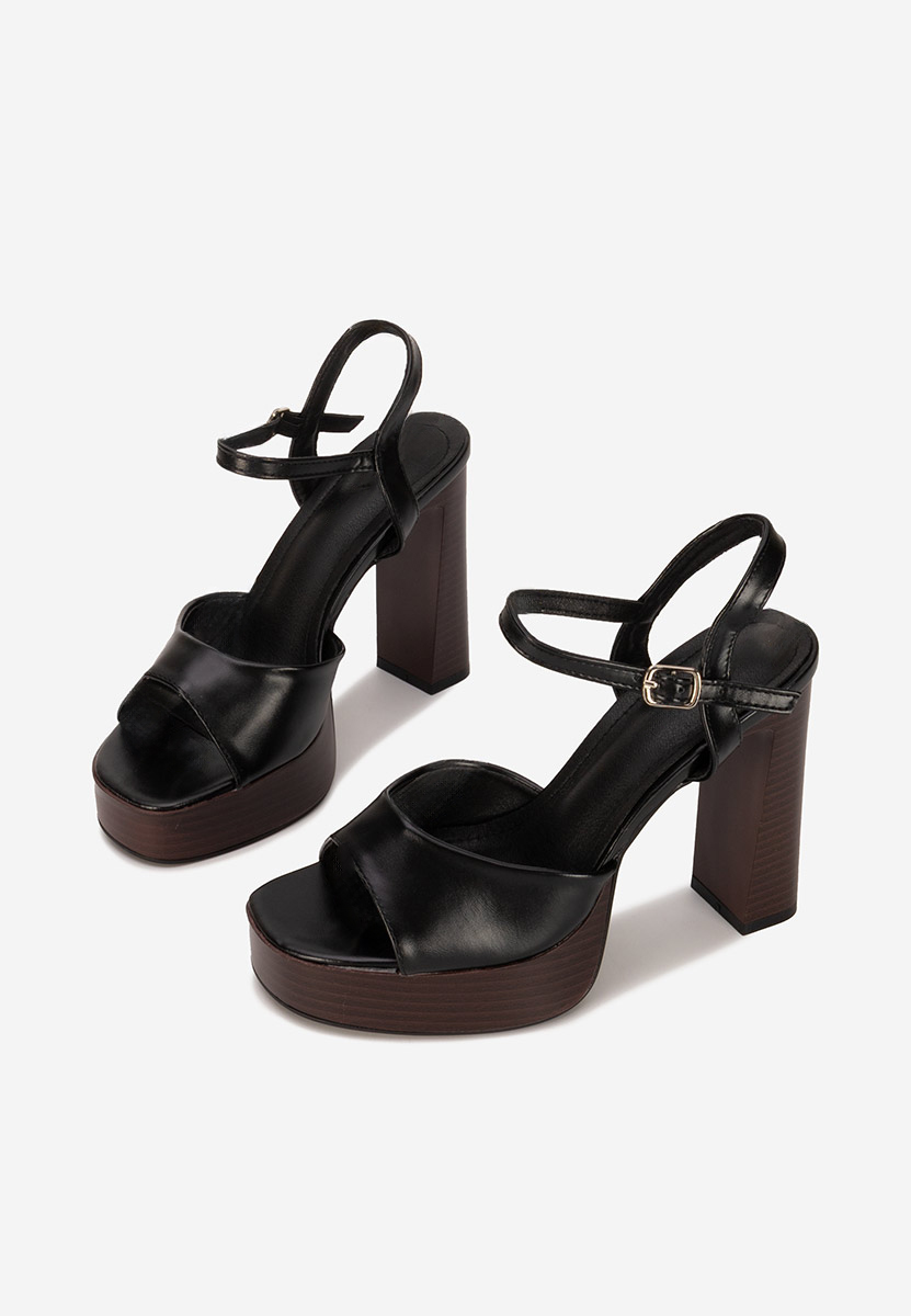 Sandale cu toc gros si platforma Kady negre