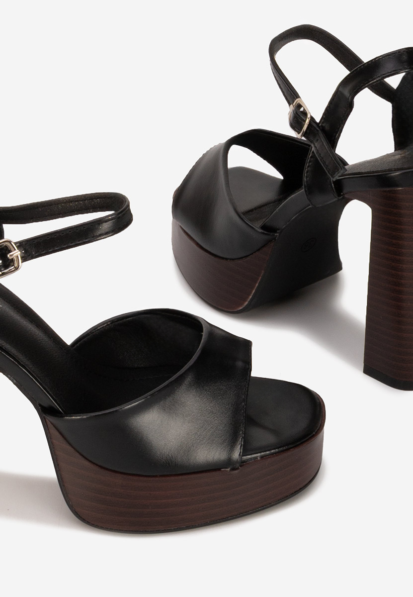 Sandale cu toc gros si platforma Kady negre
