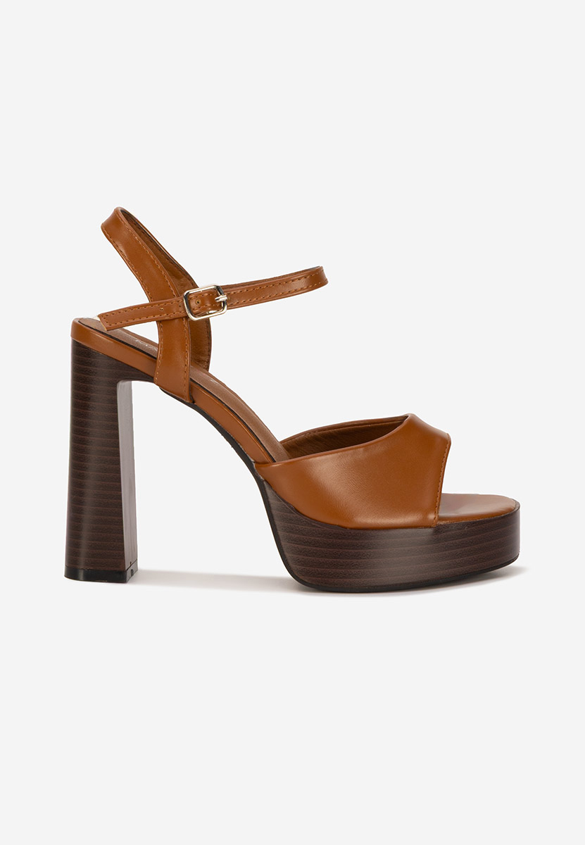 Sandale cu toc gros si platforma Kady camel