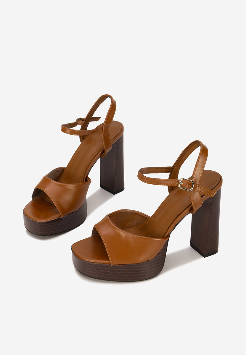 Sandale cu toc gros si platforma Kady camel