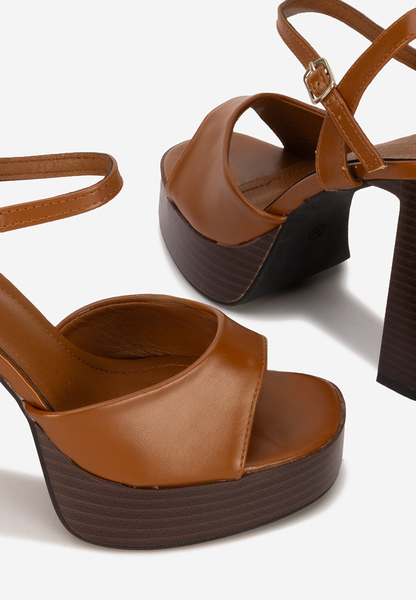 Sandale cu toc gros si platforma Kady camel