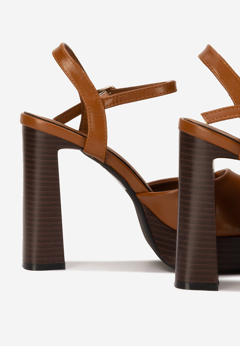 Sandale cu toc gros si platforma Kady camel