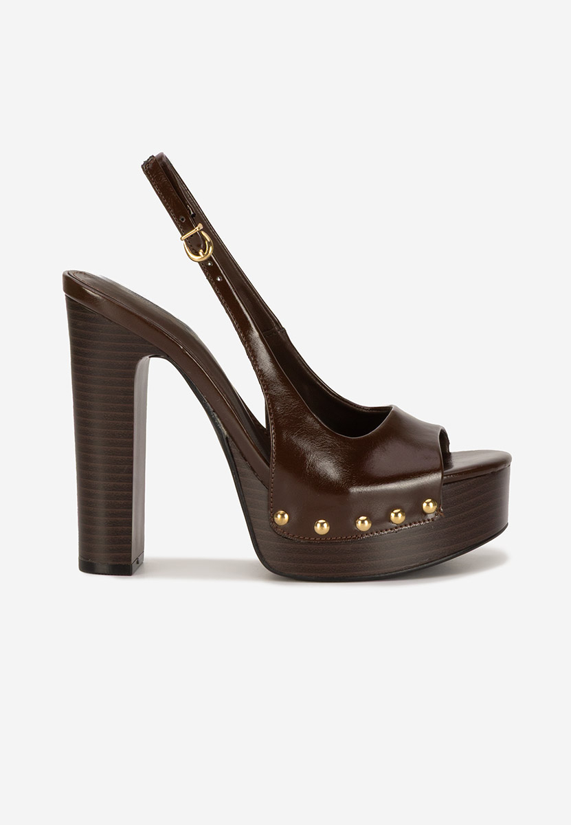 Sandale cu toc gros si platou Izabella maro