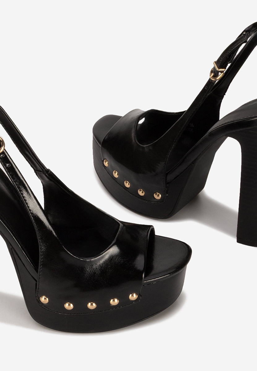 Sandale cu toc gros si platou Izabella negre