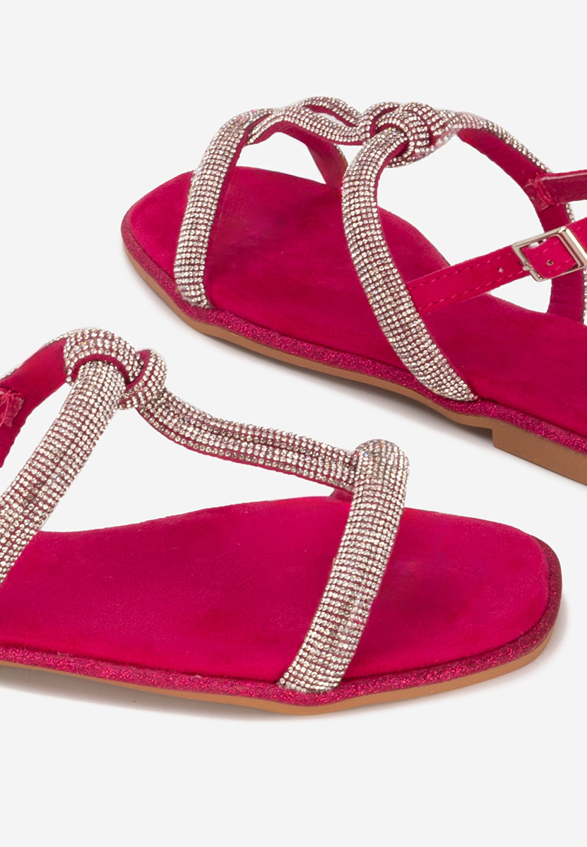 Sandale cu pietricele fara toc Larionia fucsia