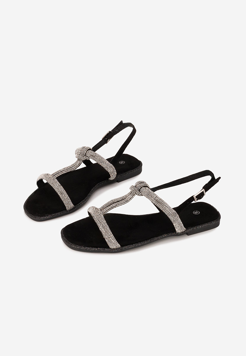 Sandale cu pietricele fara toc Larionia negre