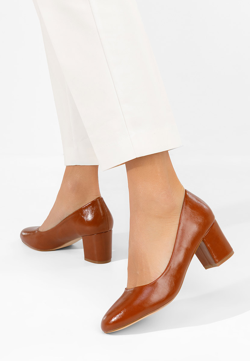 Pantofi cu toc gros Selinay camel