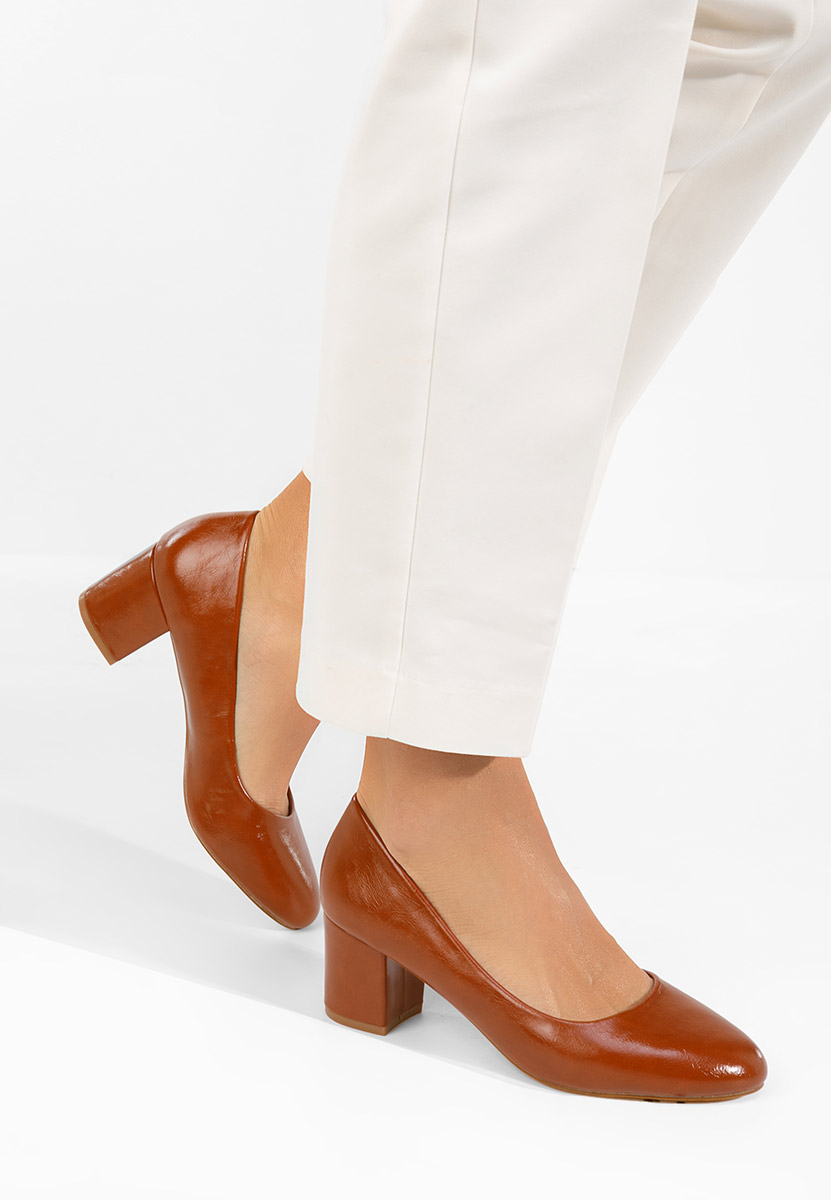 Pantofi cu toc gros Selinay camel