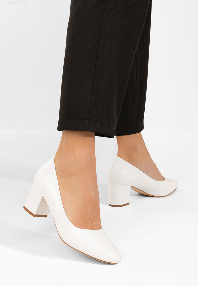 Pantofi cu toc gros Selinay albi