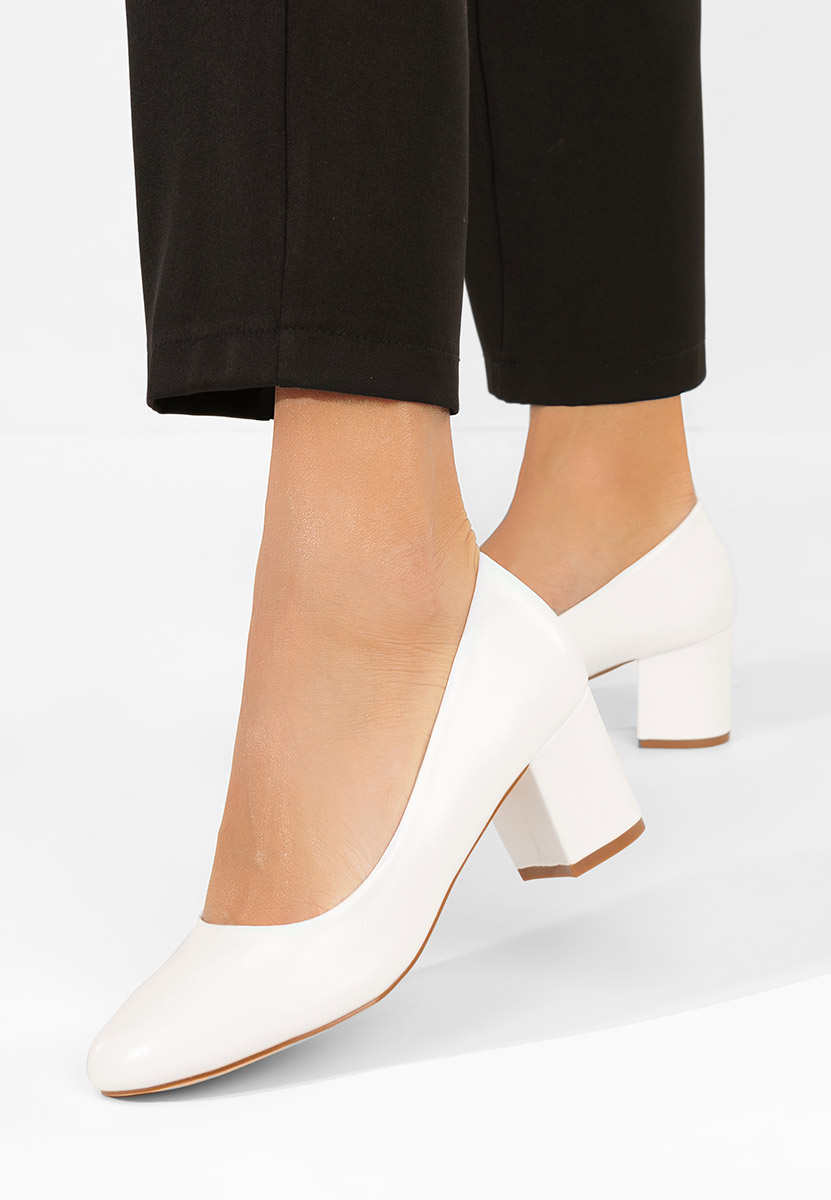 Pantofi cu toc gros Selinay albi