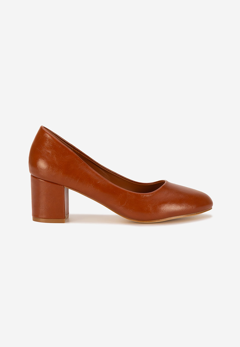Pantofi cu toc gros Selinay camel