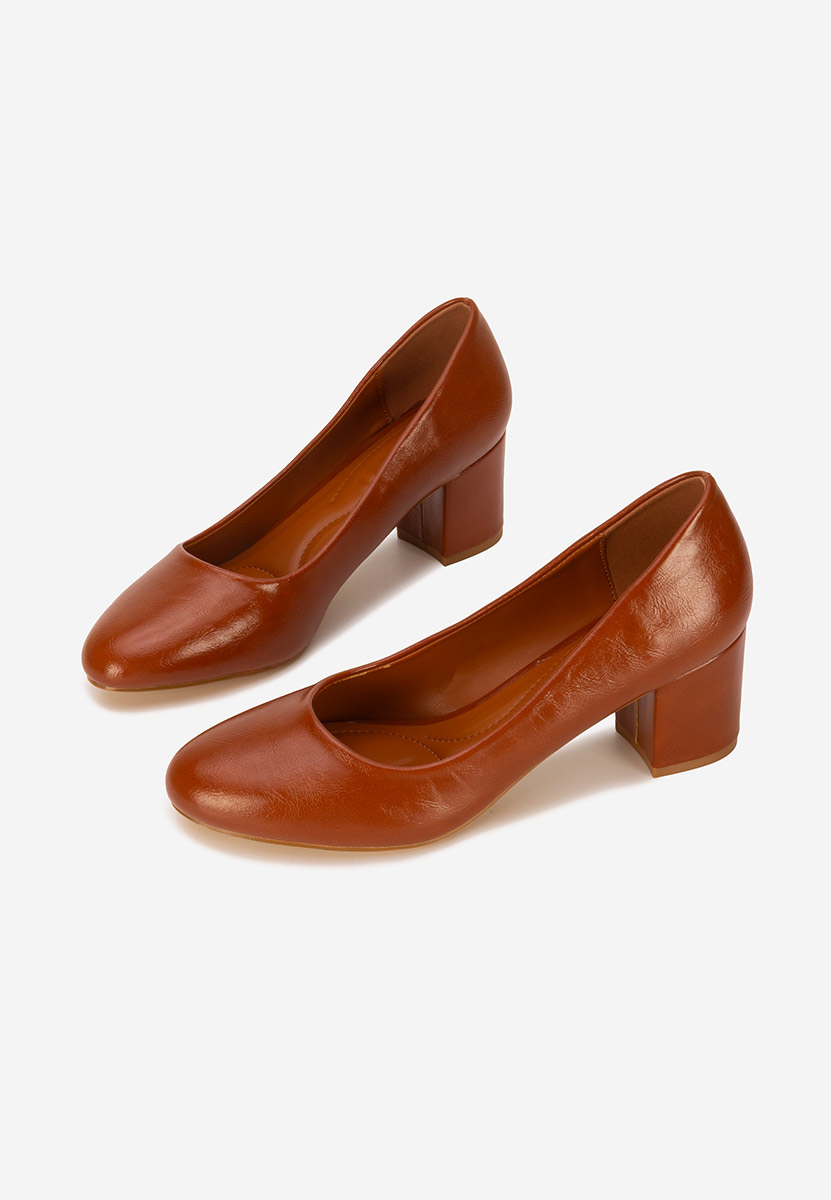 Pantofi cu toc gros Selinay camel