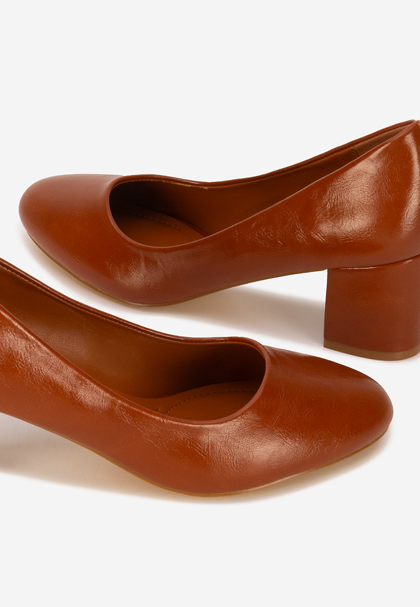 Pantofi cu toc gros Selinay camel