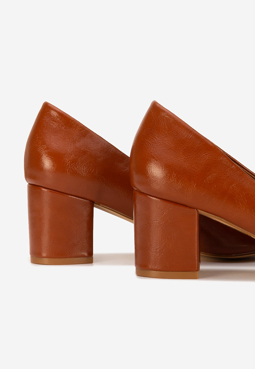 Pantofi cu toc gros Selinay camel