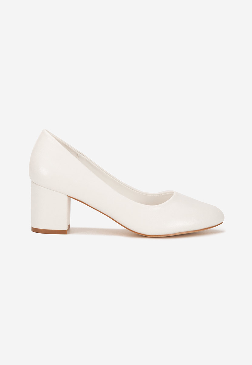 Pantofi cu toc gros Selinay albi