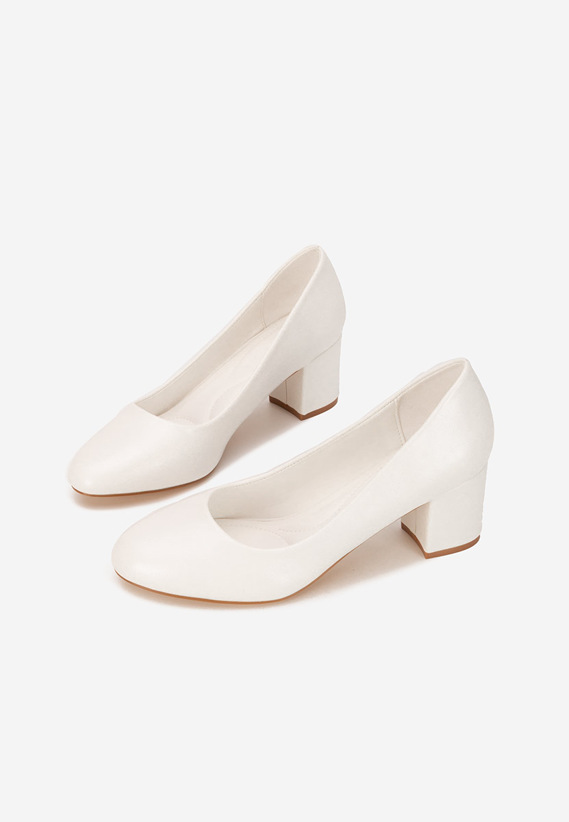 Pantofi cu toc gros Selinay albi