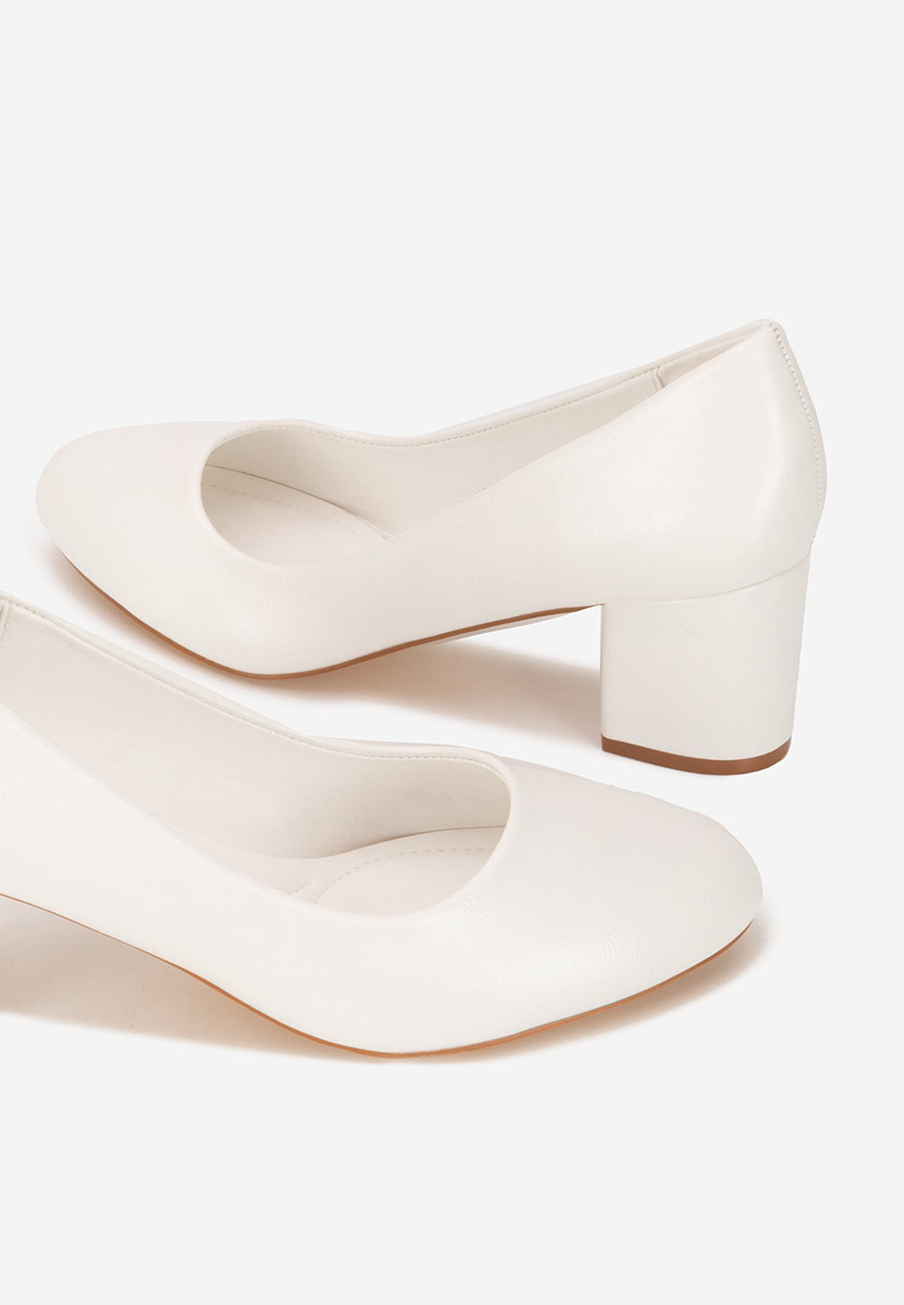 Pantofi cu toc gros Selinay albi