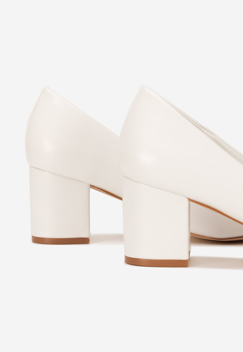 Pantofi cu toc gros Selinay albi